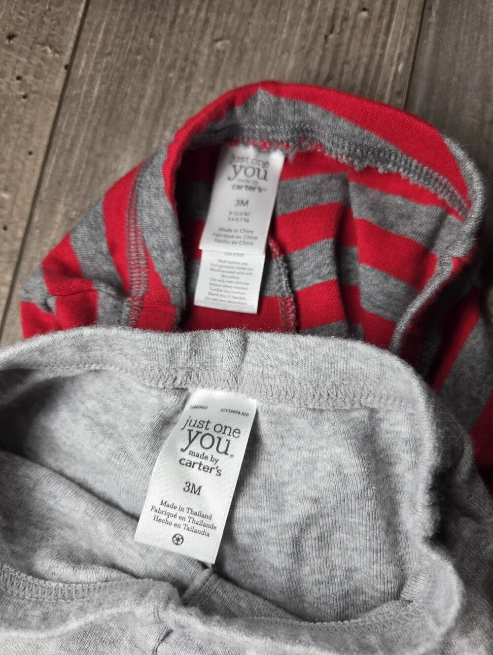 Carter’s Solid Gray & Gray‑Red Stripe Baby Leggings Set – Size 3M